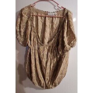 SJB Tan Paisley Short Sleeve Blouse Sz 2X